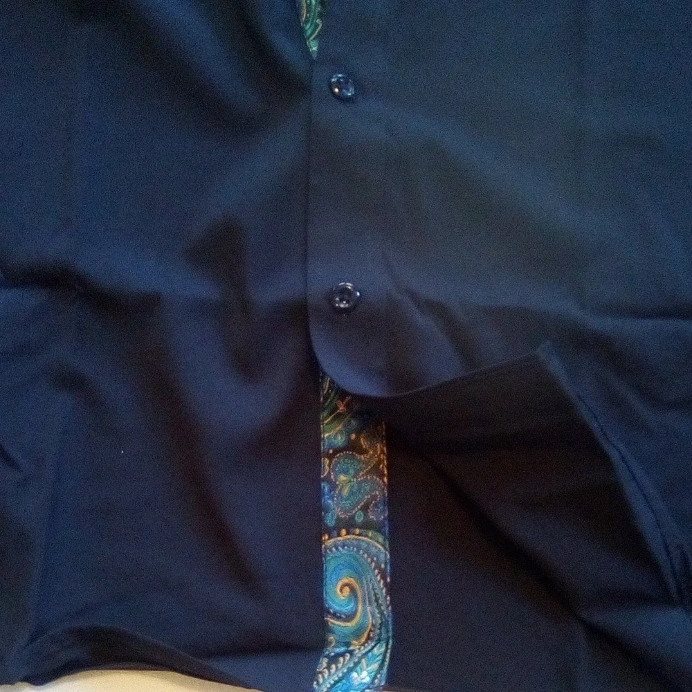 Barry Wang Men's Black Paisley Dress Shirt Long Sleeve Button Up Size M